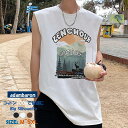 タンクトップ メンズ ノースリーブ 袖なし 綿100% プリント ロゴ tシャツ ゆったり オーバーサイズ 大きいサイズ カットソー クルーネック ビッグシルエ...