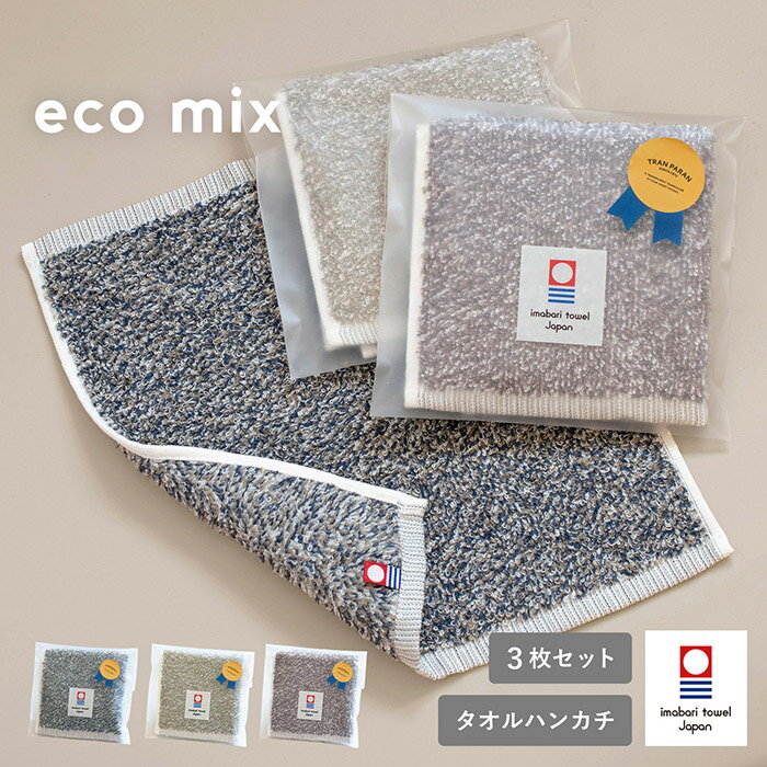 (ギフト)今治タオル ハンカチ 退職祝い お礼 eco mix エコミックス 3枚セット ※無料ラッピング付き ハンドタオル タオル 送料無料 綿100％ タオル 個包装 日本製 プチギフト タオルハンカチ 日本製 今治産 まとめ買い かわいい おしゃれ 速乾 吸水 御祝 クリスマス 結婚式