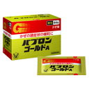 ※この医薬品は指定第2類医薬品です。小児、高齢者他、禁忌事項に該当する場合は、 重篤な副作用が発生する恐れがあります。詳しくはかかりつけ医師・薬剤師または登録販売者までご相談下さい。 【医薬品の使用期限】使用期限6ヵ月以上の商品を販売しております。 商品区分：指定第二類医薬品 【パブロンゴールドA微粒の商品詳細】 ●パブロンゴールドA〈微粒〉は、グアイフェネシンがのどに付着した原因物質の排出を助け、かぜ症状を和らげます。 ●口溶けと風味の良いのみやすい微粒剤です。 【効能 効果】 かぜの諸症状(せき、たん、のどの痛み、くしゃみ、鼻みず、鼻づまり、悪寒、発熱、頭痛、関節の痛み、筋肉の痛み)の緩和 【用法 用量】 次の量を食後なるべく30分以内に水又はぬるま湯で服用してください。 【年令：1回量：服用回数】 15才以上：1包：1日3回 12才-14才：2/3包：1日3回 12才未満：服用しないこと ★用法及び用量に関連する注意 (1)定められた用法・用量を厳守してください。 (2)小児に服用させる場合には、保護者の指導監督のもとに服用させてください。 成分　1包（0.96g）中 成分：分量 グアイフェネシン：60mg ジヒドロコデインリン酸塩：8mg dL-メチルエフェドリン塩酸塩：20mg アセトアミノフェン：300mg クロルフェニラミンマレイン酸塩：2.5mg 無水カフェイン：25mg リボフラビン（ビタミンB2)：4mg 添加物：セルロース、無水ケイ酸、バレイショデンプン、D-マンニトール、ヒドロキシプロピルセルロース、メタケイ酸アルミン酸Mg、アスパルテーム（L-フェニルアラニン化合物）、香料、バニリン 【注意事項】 ※本剤の服用により、尿が黄色になることがありますが、これは本剤中のビタミンB2によるもので、ご心配はありません。 ★使用上の注意 ●してはいけないこと ・次の人は服用しないこと 1.次の人は服用しないでください (1)本剤又は本剤の成分によりアレルギー症状を起こしたことがある人。 (2)本剤又は他のかぜ薬、解熱鎮痛薬を服用してぜんそくを起こしたことがある人。 (3)12歳未満の小児。 2.本剤を服用している間は、次のいずれの医薬品も使用しないでください 他のかぜ薬、解熱鎮痛薬、鎮静薬、鎮咳去痰薬、抗ヒスタミン剤を含有する内服薬等(鼻炎用内服薬、乗物酔い薬、アレルギー用薬等) 3.服用後、乗物又は機械類の運転操作をしないでください (眠気等があらわれることがあります) 4.授乳中の人は本剤を服用しないか、本剤を服用する場合は授乳を避けてください 5.服用前後は飲酒しないでください 6.長期連用しないでください ★相談すること 1.次の人は服用前に医師、薬剤師又は登録販売者に相談してください (1)医師又は歯科医師の治療を受けている人。 (2)妊婦又は妊娠していると思われる人。 (3)高齢者。 (4)薬などによりアレルギー症状を起こしたことがある人。 (5)次の症状のある人。 高熱、排尿困難 (6)次の診断を受けた人。 甲状腺機能障害、糖尿病、心臓病、高血圧、肝臓病、腎臓病、胃・十二指腸潰瘍、緑内障、呼吸機能障害、閉塞性睡眠時無呼吸症候群、肥満症 5-6回服用しても症状がよくならない場合は服用を中止し、この説明書を持って医師、薬剤師又は登録販売者に相談してください ★保管及び取扱い上の注意 （1）直射日光の当たらない湿気の少ない涼しい所に保管してください。 （2）小児の手の届かない所に保管してください。 （3）他の容器に入れ替えないでください。（誤用の原因になったり品質が変わることがあります） （4）1包を分割した残りを服用する場合には，袋の口を折り返して保管し，2日以内に服用してください。 （5）使用期限を過ぎた製品は服用しないでください。 【医薬品販売について】 1.医薬品については、ご本人宛の場合のみご購入いただけます。ギフト等によるご注文はお受けできません。 2.当店では、医薬品の同一商品のご注文数量は医薬品の性質上、 1回の注文について数量制限をさせていただいております。予めご了承ください。 3.医薬品・医薬品を含むご注文は、平日営業日のみの出荷とさせていただきます。予めご了承ください。 4.効能・効果、成分内容等をご確認いただくようお願いします。 5.ご使用にあたっては、用法・容量を必ず、ご確認ください。 6.医薬品のご使用については、商品の箱に記載または箱の中に添付されている「使用上の注意」を必ずお読みください。 7.アレルギー体質の方、妊娠中の方等は、かかりつけの医師にご相談の上、ご購入ください。 8.医薬品の使用等に関するお問い合わせは、当社登録販売者がお受けいたします。 【製造・販売元】 大正製薬株式会社 東京都豊島区高田3丁目24番1号 【問い合わせ先】 お客様119番室 03-3985-1800 8:30~21:00(土、日、祝日を除く) 【広告文責】：桜彩堂株式会社 登録販売者：茅野洋志 電話番号：03-6915-2273