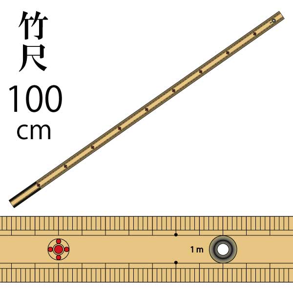 竹尺　(両目)1m　ハトメ付（ものさし　定規　学校　溝　竹ものさし　和裁　手芸　ハンドメイド　パッチワーク　縫い代　ぬいしろ）おさいほう屋