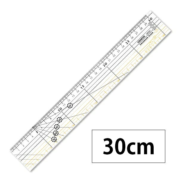 パッチワーク定規 30cm バイカラー 手芸 洋裁 裁縫 コンサイス