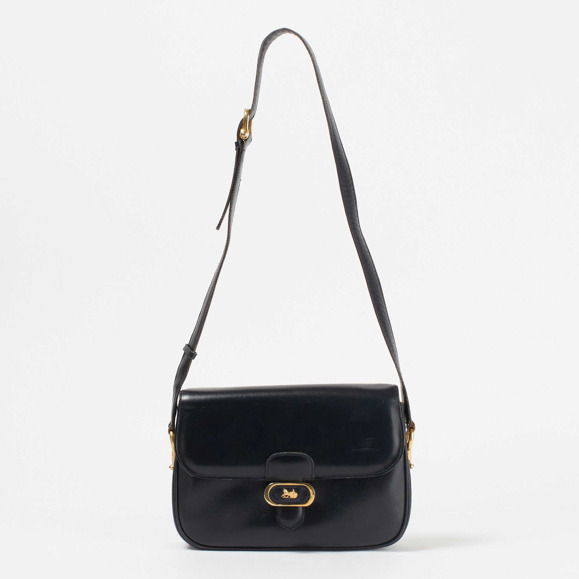【CELINE/セリーヌ】馬車金具モチーフ ショルダーバッグ ブラック系 【安心保証】 【中古】