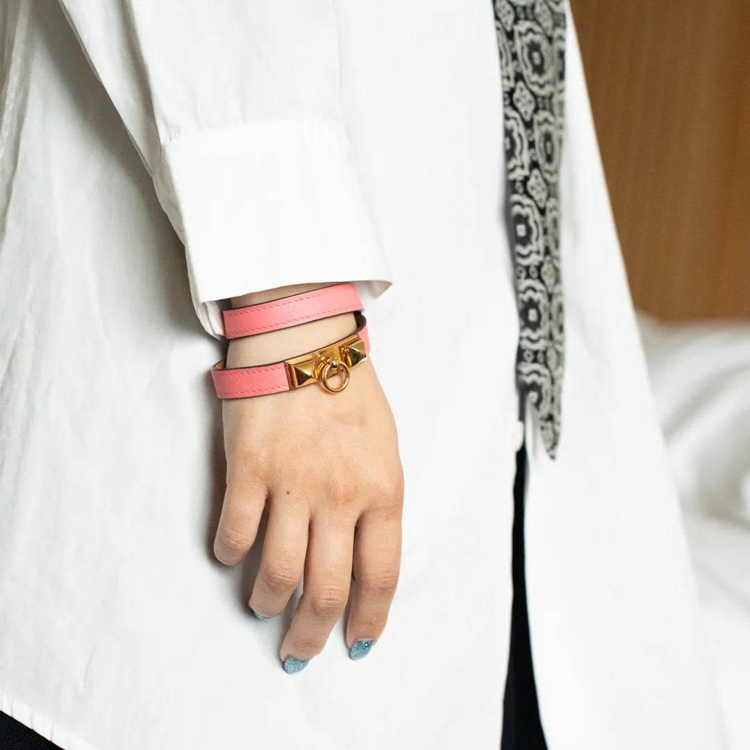 【HERMES/エルメス】ピンクレザーブレスレット 【安心保証】 【中古】