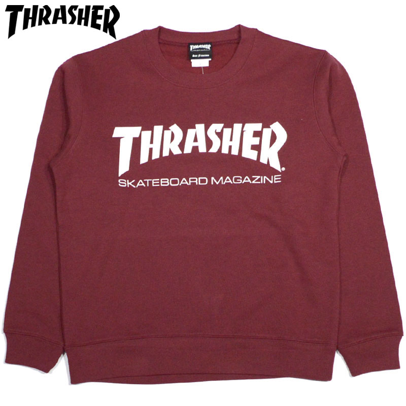 スラッシャー THRASHER MAG LOGO CREW SWEAT(バーガンディ BURGUNDY WHITE)スラッシャースウェット THRASHERスウェット スラッシャートレーナー THRASHERトレーナー スラッシャークルーネック THRASHERクルーネック マグロゴ MAGLOGO