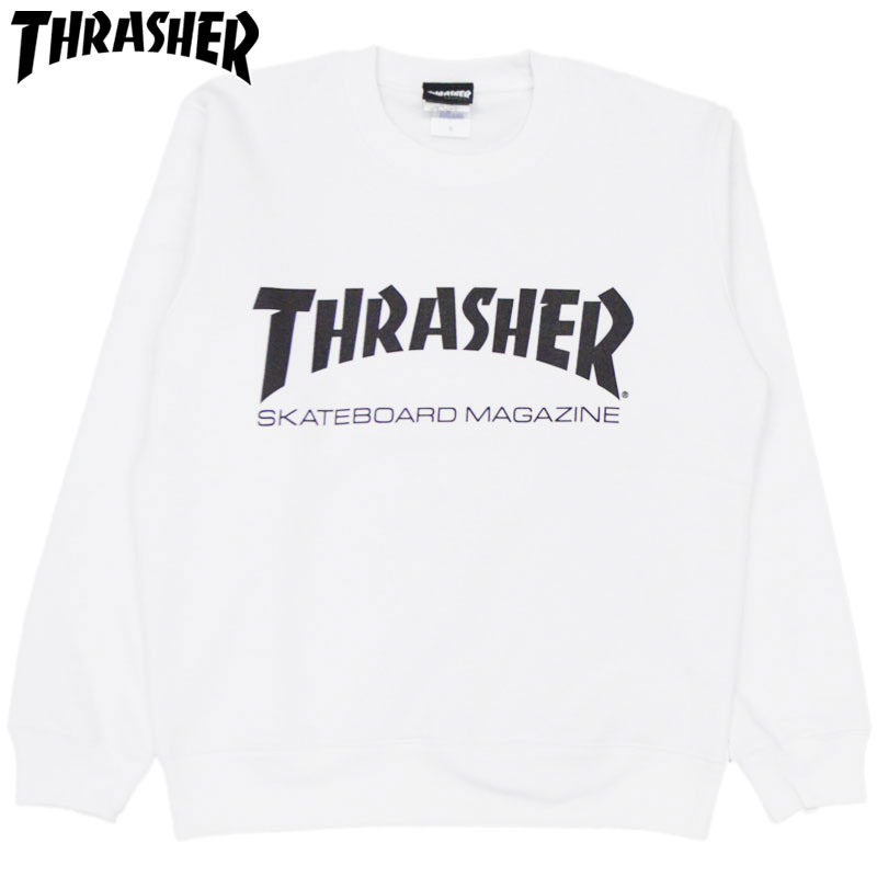 スラッシャー THRASHER MAG LOGO CREW SWEAT(ホワイト 白 WHITE BLACK)スラッシャースウェット THRASHERスウェット スラッシャートレーナー THRASHERトレーナー スラッシャークルーネック THRASHERクルーネック マグロゴ MAGLOGO