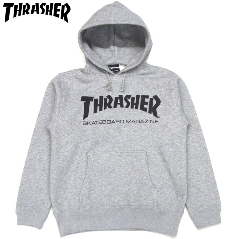 【Sサイズ ラスト1点】スラッシャー THRASHER MAG LOGO HOODED SWEAT(グレー H.GRAY BLACK)スラッシャーパーカ THRASHERパーカ スラッシャープルオーバー THRASHERプルオーバー スラッシャーマグロゴ THRASHERマグロゴ スラッシャーMAG LOGO THRASHER MAG LOGO MAGLOGO