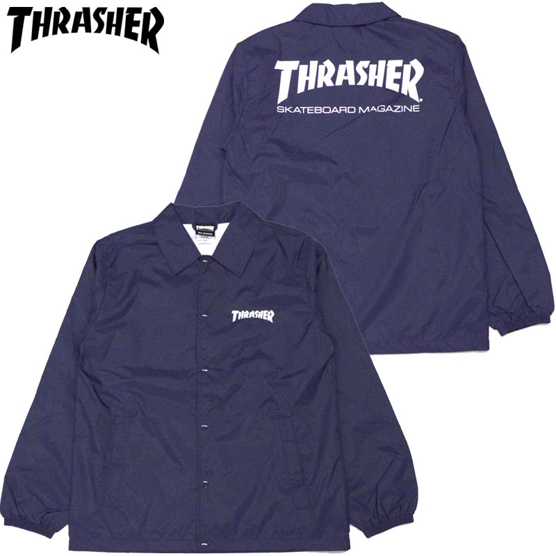 スラッシャー コーチジャケット メンズ スラッシャー THRASHER MAG NYLON COACH JKT(ネイビー 紺 NAVY)スラッシャーコーチジャケット THRASHERコーチジャケット スラッシャーナイロンジャケット THRASHERナイロンジャケット スラッシャーマグロゴ THRASHERマグロゴ MAGLOGO LOGO ロゴ