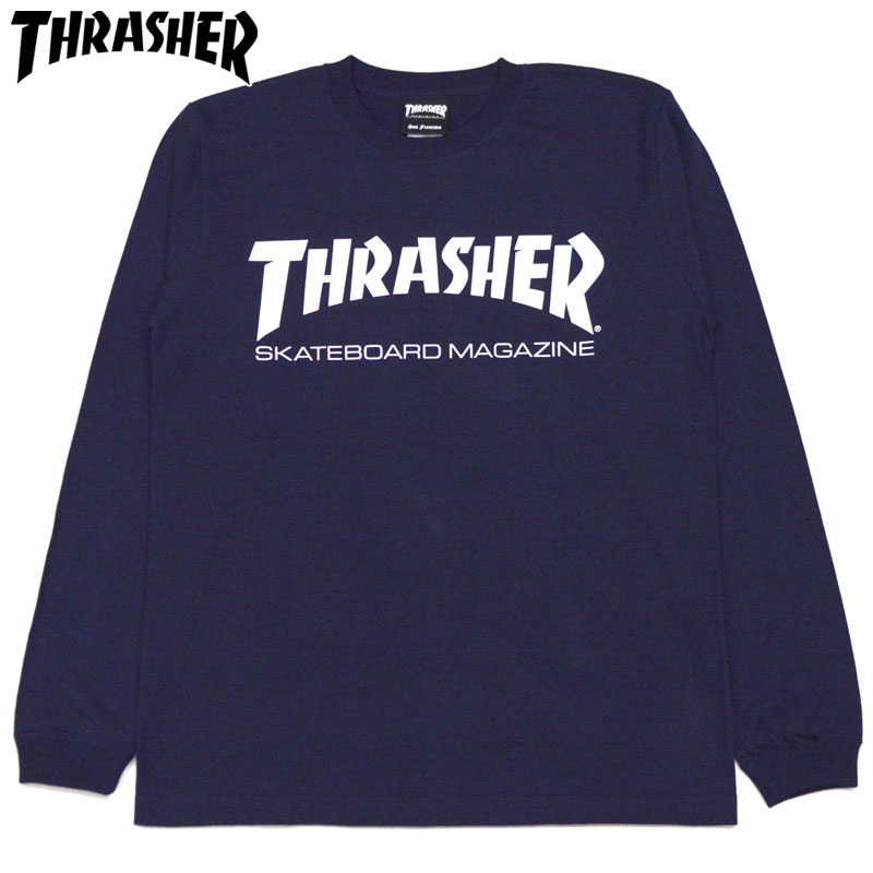 スラッシャー THRASHER MAG LONGSLEEVE(ネイビー 紺 NAVY)スラッシャーロンT THRASHERロンT スラッシャーロングTシャツ THRASHERロングTシャツ スラッシャーマグロゴ THRASHERマグロゴ マグロゴ 長袖 LOGO ロゴ