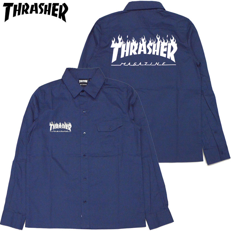 XbV[ THRASHER FLAME LOGO WORK SHIRT(u[  BLUE)XbV[Vc THRASHERVc XbV[[NVc THRASHER[NVc WORKSHIRT FLAME LOGO t[S