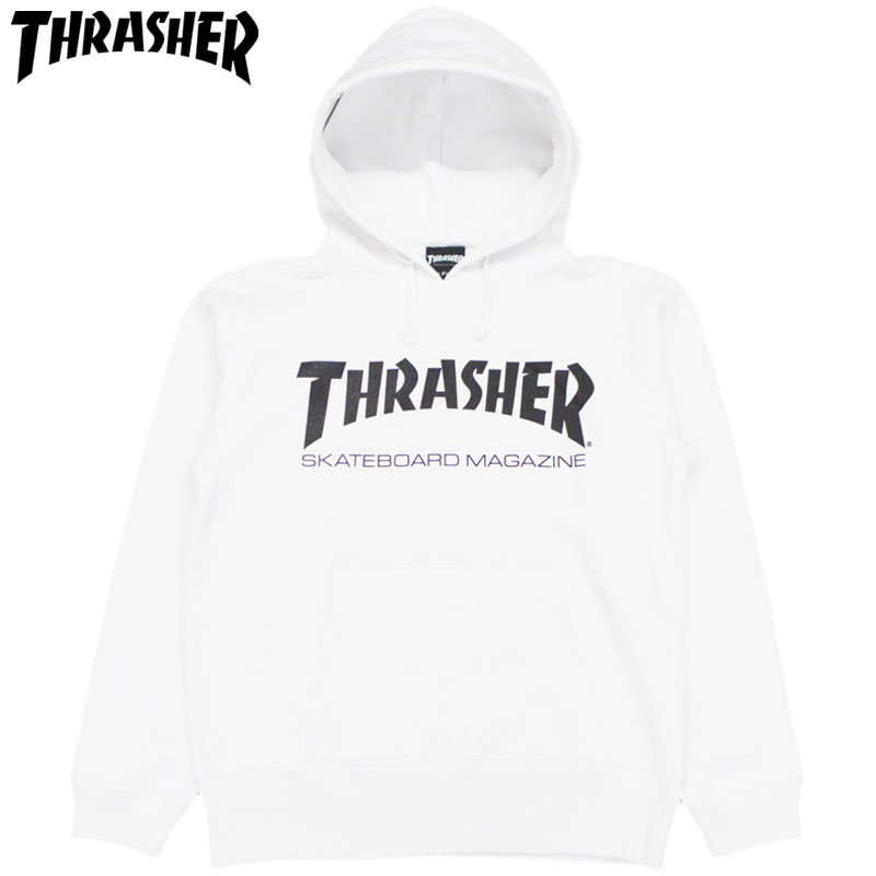 【Sサイズ ラスト1点】スラッシャー THRASHER MAG LOGO HOODED SWEAT(ホワイト 白 WHITE BLACK)スラッシャーパーカ THRASHERパーカ スラッシャープルオーバー THRASHERプルオーバー スラッシャーマグロゴ THRASHERマグロゴ スラッシャーMAG LOGO THRASHER MAG LOGO MAGLOGO