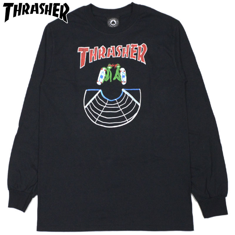 【US】スラッシャー THRASHER DOUBLES LONGSLEEVE(ブラック 黒 BLACK)スラッシャーロンT THRASHERロンT スラッシャーロングTシャツ THRASHERロングTシャツ スラッシャーマグロゴ THRASHERマグロゴ マグロゴ 長袖 LOGO ロゴ