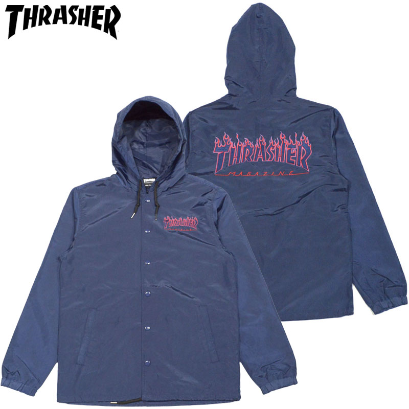 【Sサイズ ラスト1点】送料無料 スラッシャー THRASHER FLAME HOOD SNAP JKT(ブルー 青 BLUE/PURPLE)スラッシャージャケット THRASHERジャケット スラッシャーフードジャケット THRASHERフードジャケット スラッシャーフレイムロゴ THRASHERフレイムロゴ FLAME LOGO ロゴ