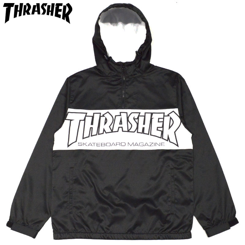 送料無料 スラッシャー THRASHER MAG ANORAK PK(ブラック 黒 BLACK/WHITE)スラッシャーアノラックジャケット THRASHERアノラックジャケット スラッシャーアウター THRASHERアウター スラッシャーマグロゴ THRASHERマグロゴ MAG LOGO ロゴ.