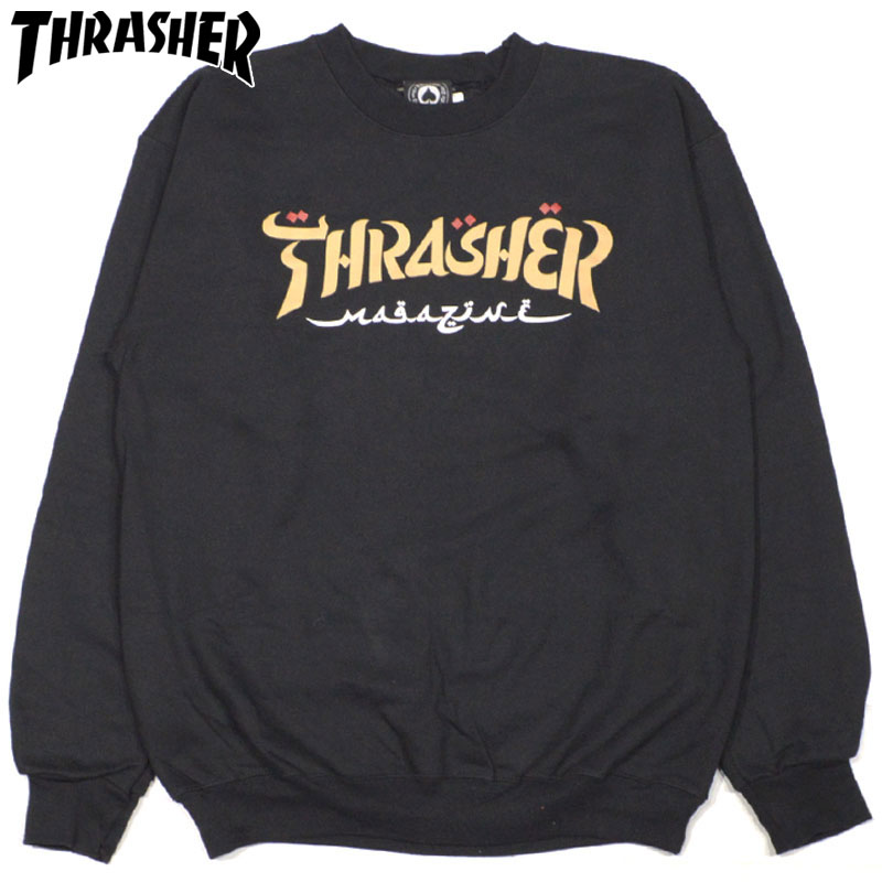 【US】スラッシャー THRASHER CALLIGRAPHY CREWNECK(ブラック 黒 BLACK)スラッシャートレーナー THRASHERトレーナー スラッシャースウェット THRASHERスウェット スラッシャーマグロゴ THRASHERマグロゴ