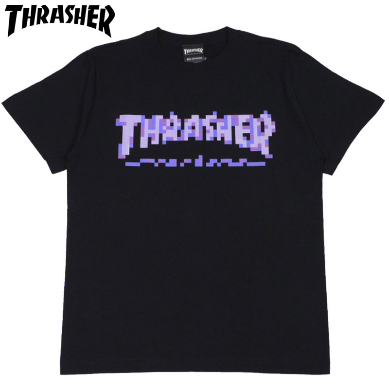 【Sサイズ ラスト1点】スラッシャー THRASHER PIXCEL TEE(ブラック 黒 BLACK/PURPLE)スラッシャーTシャツ THRASHERTシャツ スラッシャーマグロゴ THRASHERマグロゴスラッシャーMAGLOGO THRASHERMAGLOGO 半袖 MAG LOGO マグロゴ