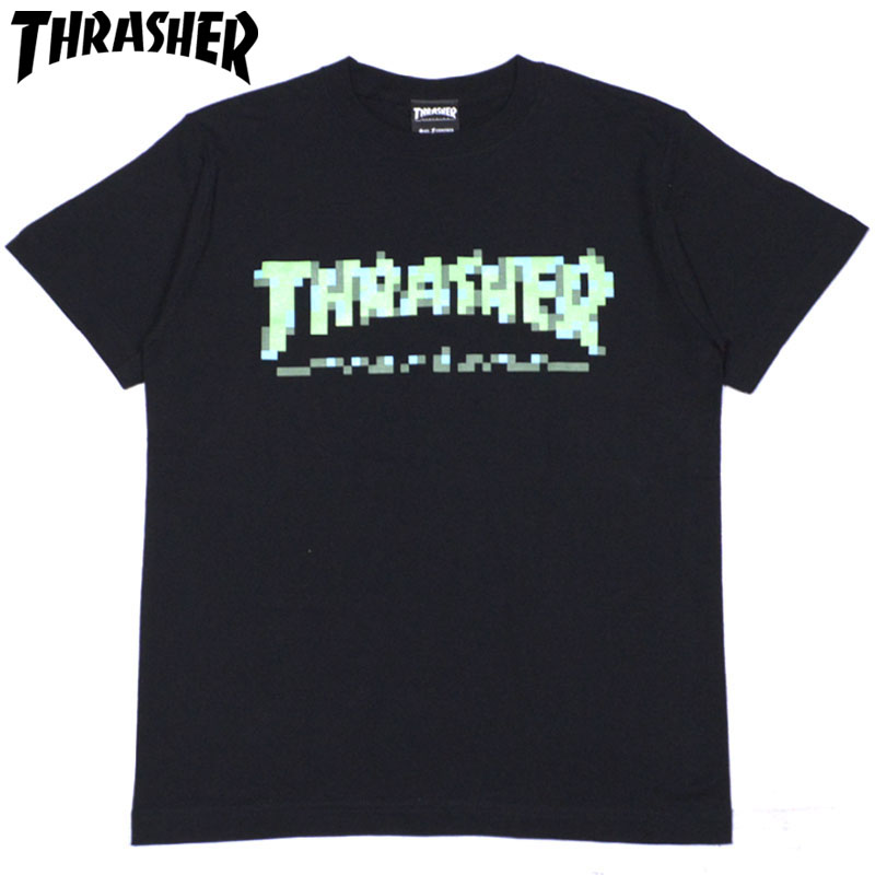 スラッシャー THRASHER PIXCEL TEE(ブラック 黒 BLACK/GREEN)スラッシャーTシャツ THRASHERTシャツ スラッシャーマグロゴ THRASHERマグロゴスラッシャーMAGLOGO THRASHERMAGLOGO 半袖 MAG LOGO マグロゴ