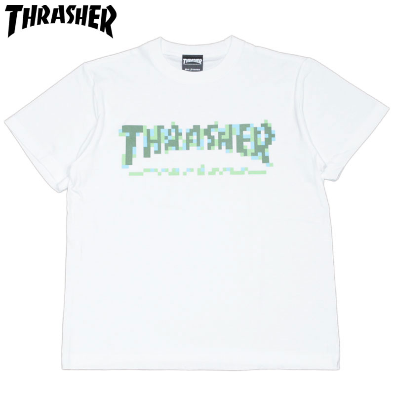 スラッシャー THRASHER PIXCEL TEE(ホワイト 白 WHITE/GREEN)スラッシャーTシャツ THRASHERTシャツ スラッシャーマグロゴ THRASHERマグロゴスラッシャーMAGLOGO THRASHERMAGLOGO 半袖 MAG LOGO マグロゴ