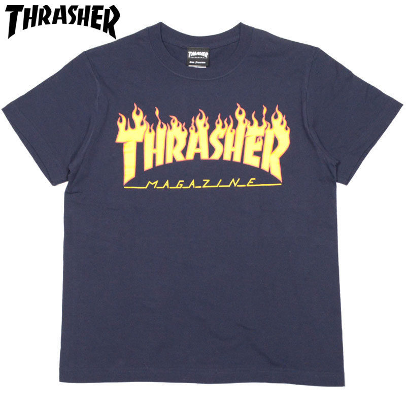 スラッシャー THRASHER FLAME TEE(ネイビー NAVY)スラッシャーTシャツ THRASHERTシャツ スラッシャーフレイムロゴ THRASHERフレイムロゴ スラッシャーFLAMELOGO THRASHERFLAMELOGO 半袖 FLAME LOGO フレイムロゴ