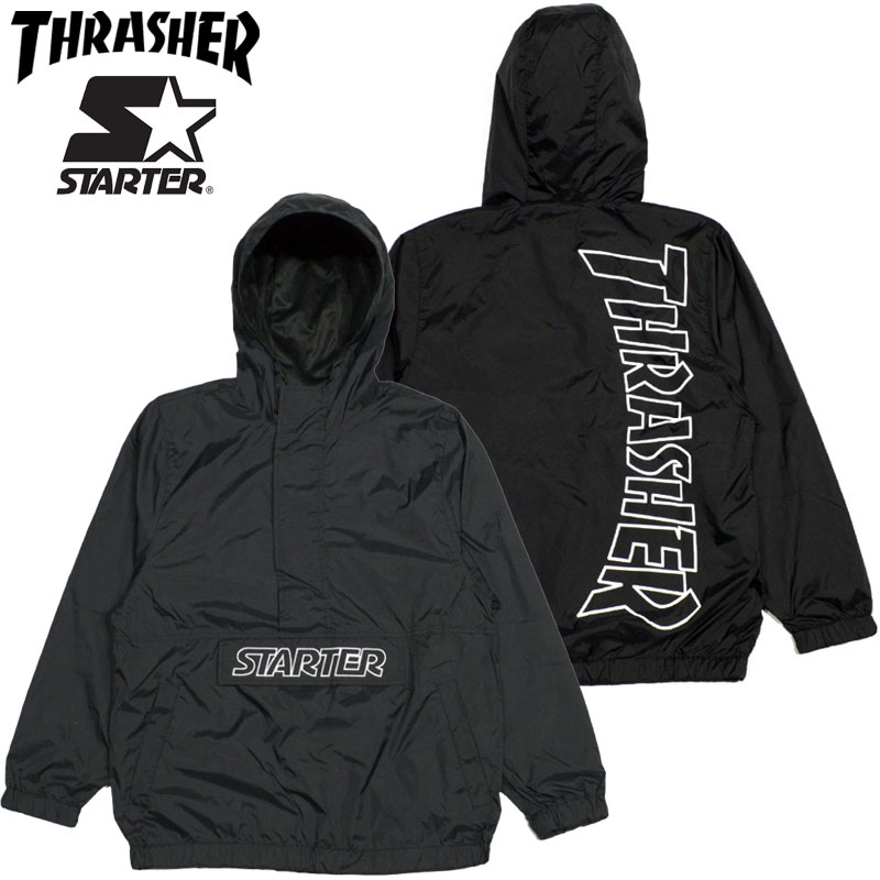 送料無料 スラッシャー THRASHER THRASHERxSTARTER NYLON ANORAK(ブラック 黒 BLACK)スラッシャーアノラック THRASHERアノラック スラッシャージャケット THRASHERジャケット スターターアノラック STARTERジャケット