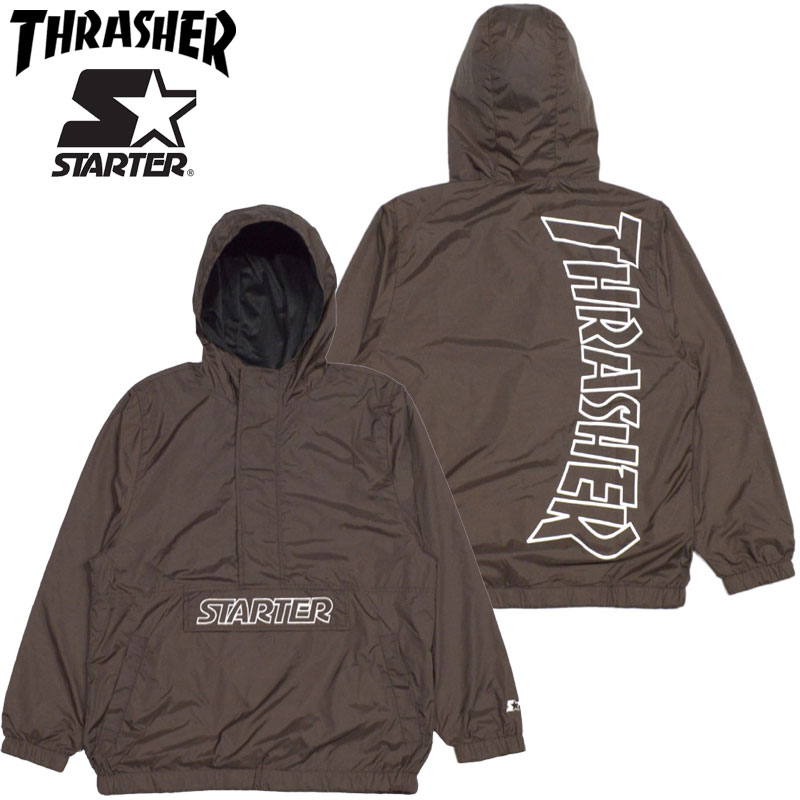 送料無料 スラッシャー THRASHER THRASHERxSTARTER NYLON ANORAK(ブラウン 茶 BROWN)スラッシャーアノラック THRASHERアノラック スラッシャージャケット THRASHERジャケット スターターアノラック STARTERジャケット