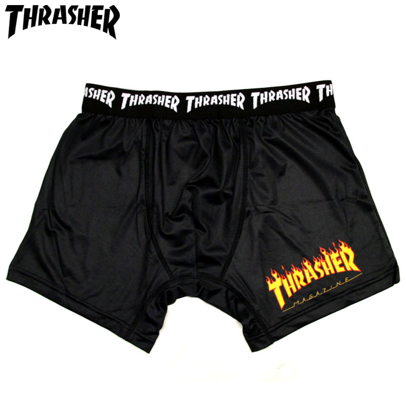 スラッシャー THRASHER BOXER TRUNKS(ブラック 黒 BLACK/YELLOW)スラッシャーボクサーパンツ THRASHERボクサーパンツ スラッシャーフレイムロゴ THRASHERフレイムロゴ