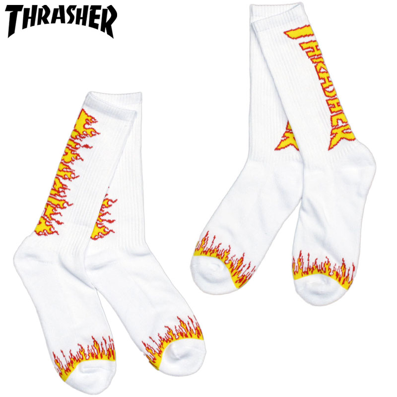 スラッシャー THRASHER FLAME LOGO SOX(ホワイト 白 WHITE)スラッシャーソックス THRASHERソックス スラッシャー靴下 THRASHER靴下 ス..