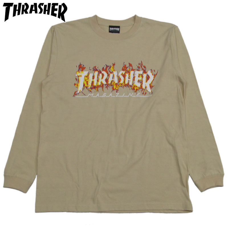 XbV[ THRASHER FLAME LS(x[W SAND BEIGE)XbV[T THRASHERT XbV[tCS THRASHERtCS  LOGO S