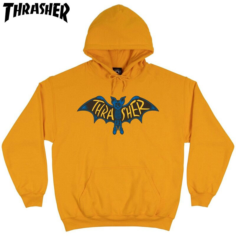 送料無料【US】スラッシャー THRASHER BAT HOOD(ゴールド 黄 GOLD)スラッシャーパーカ THRASHERパーカ スラッシャープルオーバー THRASHERプルオーバー