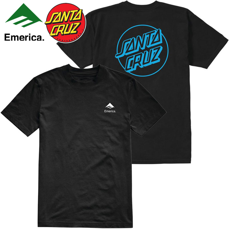 【XLサイズ ラスト1点】エメリカ EMERICA x SANTA CRUZ LOGO DROP TEE(ブラック 黒 BLACK)エメリカTシャツ EMERICATシャツ エメリカ半袖 EMERICA半袖 サンタクルーズコラボ SANTACRUZコラボ