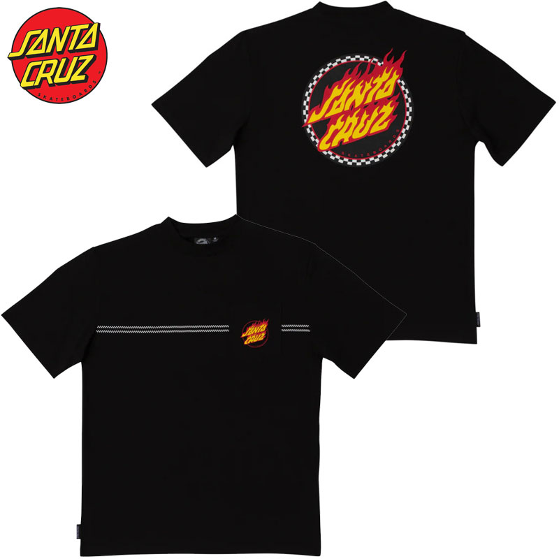 サンタクルーズ SANTA CRUZ CHECK RINGED FLAMED DOT POCKET TEE(ブラック 黒 BLACK)サンタクルーズTシャツ SANTA CRUZ Tシャツ サンタクルーズティーシャツ SANTA CRUZティーシャツ ポケTEE