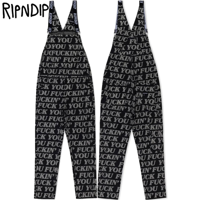 送料無料 リップンディップ RIPNDIP FUCKIN FUCK DENIM OVERALLS(ブラック 黒 BLACK)リップンディップオーバーオール RIPNDIPオーバー..