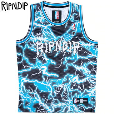 リップンディップ RIPNDIP NIKOLA BASKETBALL JERSEY(ブラック 黒 BLACK/BLUE)リップンディップメッシュタンクトップ リッピンディップメッシュタンクトップ バスケタンク セットアップ 総柄