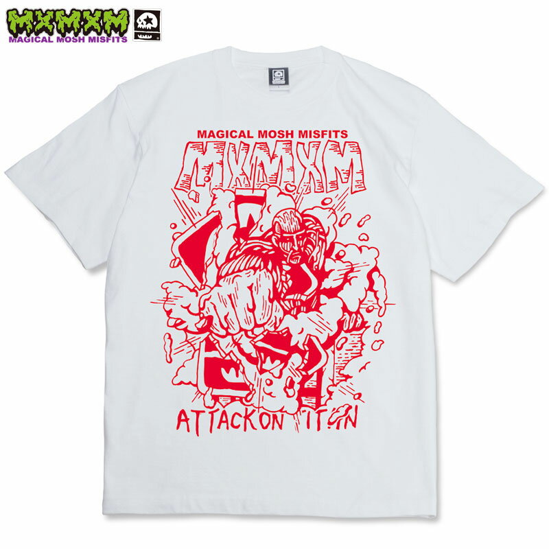 マジカルモッシュミスフィッツ MAGICAL MOSH MISFITS ”MAGICAL MOSH TITAN” TEE(ホワイト 白 WHITE)マジカルモッシュミスフィッツTシャツ MAGICAL MOSH MISFITSTシャツ マモミTシャツ マモミ半袖 MMM 進撃の巨人コラボ エレン ミカサ リヴァイ 超大型巨人