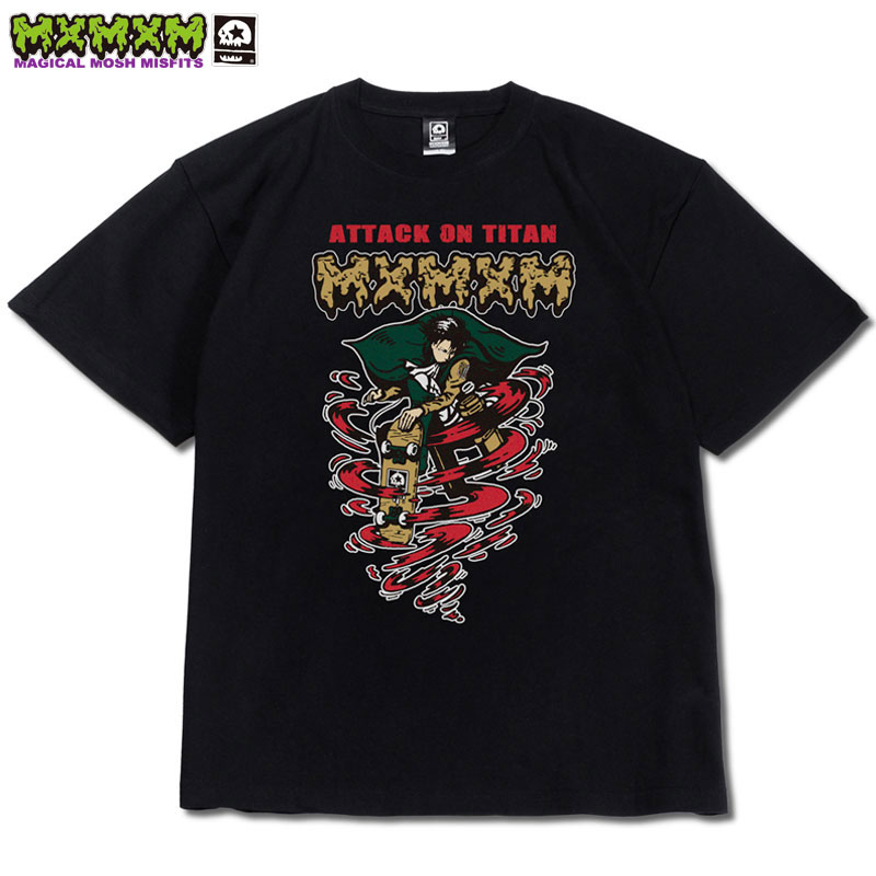 マジカルモッシュミスフィッツ MAGICAL MOSH MISFITS ”MAGICAL MOSH LEVI” TEE(ブラック 黒 RED)マジカルモッシュミスフィッツTシャツ MAGICAL MOSH MISFITSTシャツ マモミTシャツ マモミ半袖 MMM 進撃の巨人コラボ エレン ミカサ リヴァイ 超大型巨人