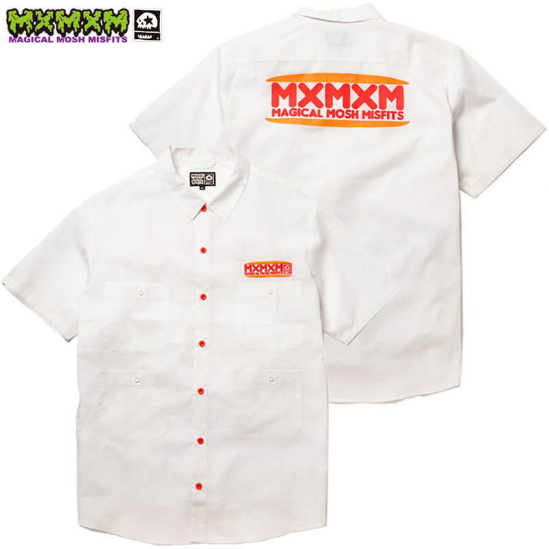 マジカルモッシュミスフィッツ MAGICAL MOSH MISFITS MxMxM BURGER WORK SHIRT(ホワイト 白 WHITE)マジカルモッシュミスフィッツワークシャツ MAGICAL MOSH MISFITSワークシャツ マモミシャツ マジカルモッシュミスフィッツ半袖シャツ