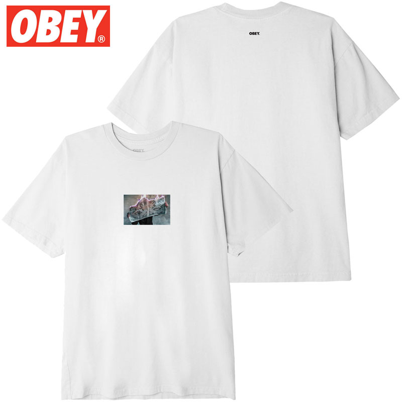 【Mサイズ ラスト1点】オベイ OBEY NO NEWS IS GOOD NEWS TEE(ホワイト 白 WHITE)オベイTシャツ OBEYTシャツ オベイ半袖 OBEY半袖