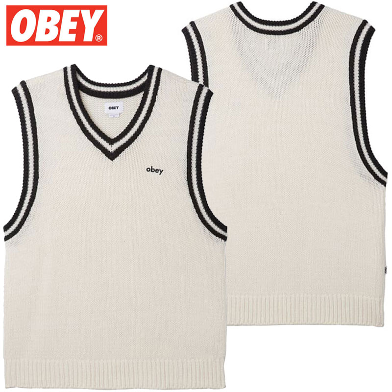 送料無料 オベイ OBEY OBEY ALDEN SWEATER VEST(クリーム UNBLEACHED MULTI)オベイベスト OBEYベスト オベイニットベスト OBEYニットベスト