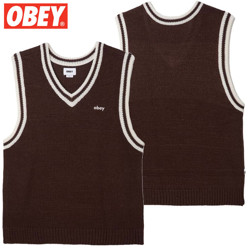 送料無料 オベイ OBEY OBEY ALDEN SWEATER VEST(ブラウン 茶 JAVA BROWN MULTI)オベイベスト OBEYベスト オベイニットベスト OBEYニットベスト