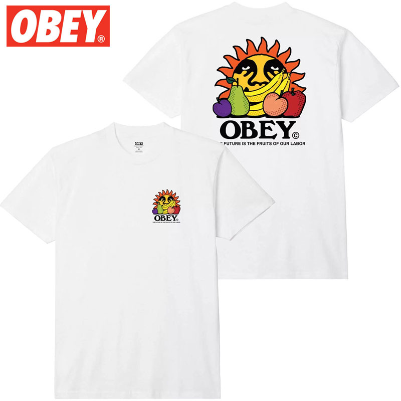 オベイ OBEY THE FUTURE IS THE FRUITS OF OUR LABOR TEE(ホワイト 白 WHITE)オベイTシャツ OBEYTシャツ オベイ半袖 OBEY半袖