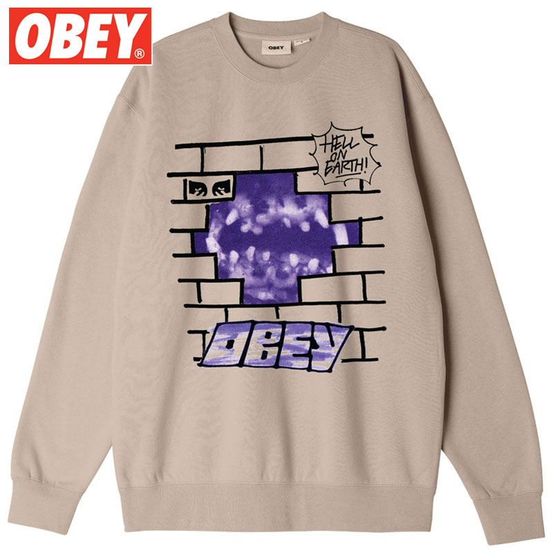送料無料 オベイ OBEY OBEY HELL ON EARTH CREW ( ベージュ OAT MILK ) オベイクルーネック OBEYクルーネック オベイトレーナー OBEYトレーナー オベイスウェット OBEYスウェット
