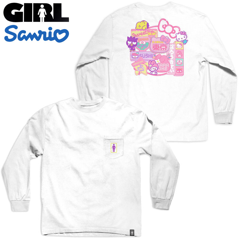 ガール GIRL x SANRIO SANRIO RESTARRANT L/S(ホワイト 白 WHITE)ガールロンT GIRLロンT ガールロングスリーブ GIRLロングスリーブ GIRL長袖 ガール長袖 サンリオコラボ