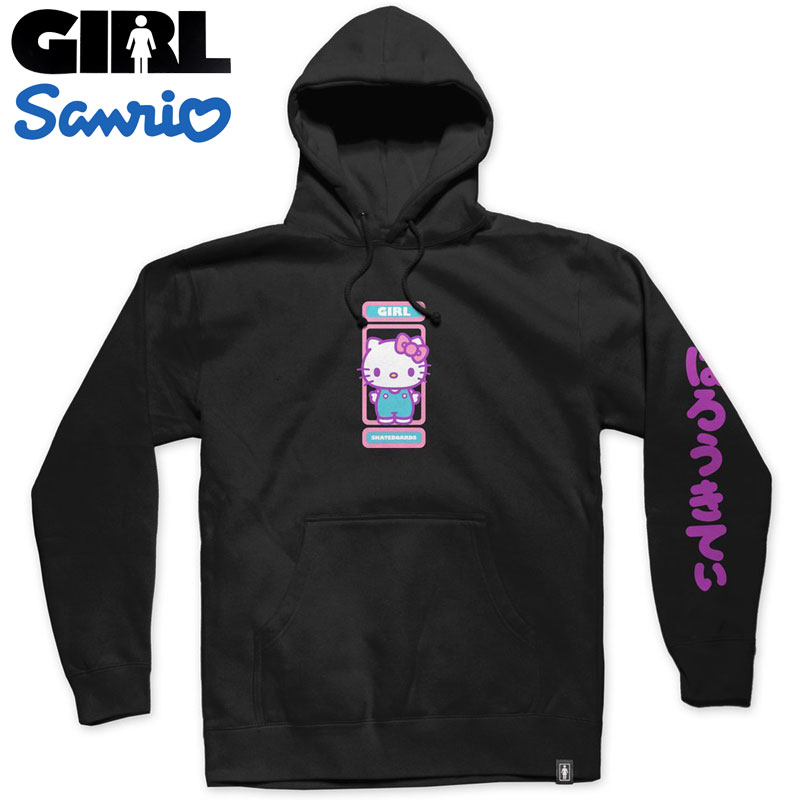 ガール GIRL x SANRIO SANRIO KITTY PULLOVER(ブラック 黒 BLACK)ガールパーカ GIRLパーカ ガールプルオーバーパーカ GIRLプルオーバーパーカ サンリオコラボ