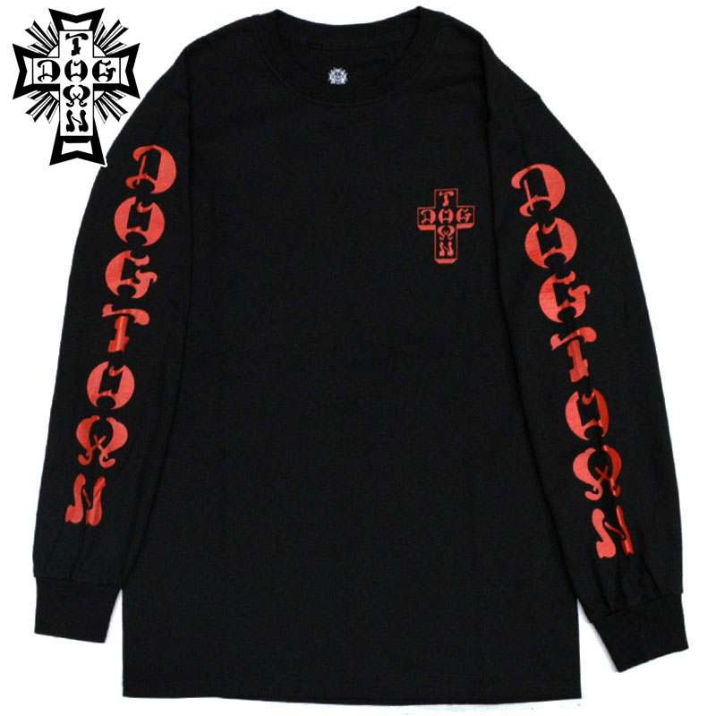 ドッグタウン DOGTOWN CROSS SLEEVE LONGSLEEVE(ブラック 黒 BLACK/RED)ドッグタウンロンT DOGTOWNロンT ドッグタウンロングスリーブ DOGTOWNロングスリーブ ドッグタウン長袖 DOGTOWN長袖