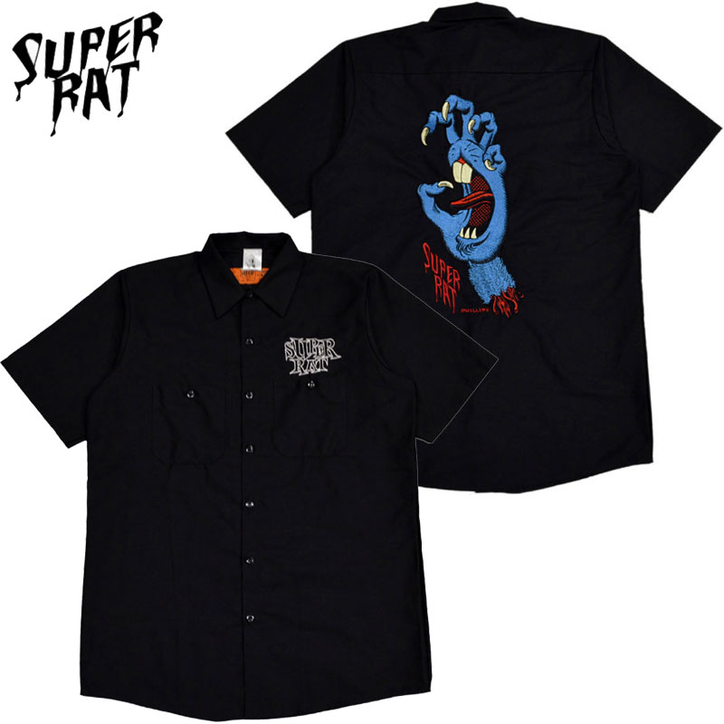  X[p[bg SUPER RAT SCREAMING RAT HAND S/S WORK SHIRT(ubN  BLACK)X[p[bgVc SUPER RATVc [NVc WtBbvX nh WARPʒ hJ