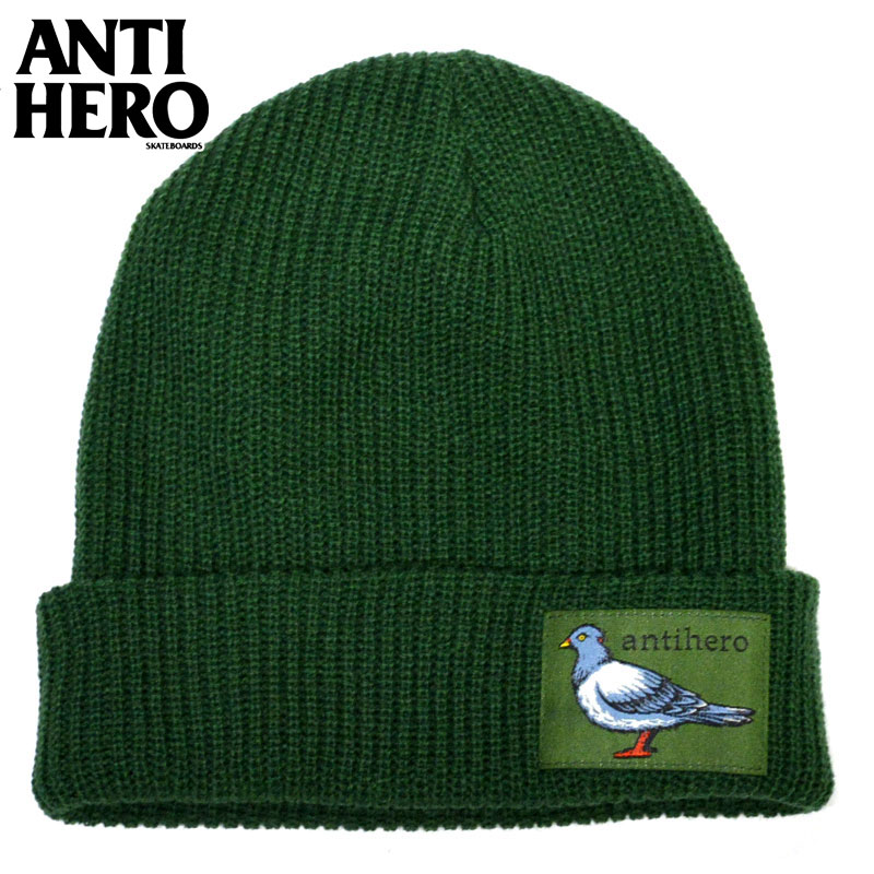 アンタイヒーロースケートボード ANTIHERO SKATEBOARDS LIL PIGEON LABEL BEANIE グリーン DKGREEN アンタイヒーロースケートボードニット帽 ANTIHERO SKATEBOARDSニット帽 アンタイヒーロース…