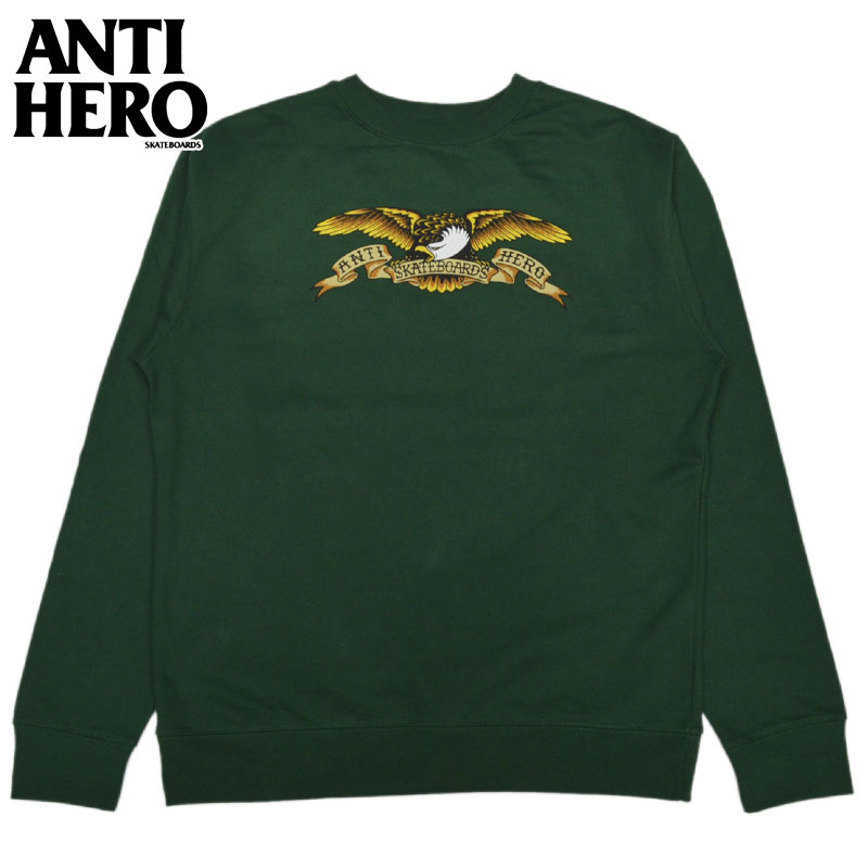 アンタイヒーロースケートボード ANTIHERO SKATEBOARDS EAGLE PULLOVER CREWNECK グリーン DARK GREEN アンタイヒーロースケートボードスウェット ANTIHERO SKATEBOARDSスウェット アンタイヒ…