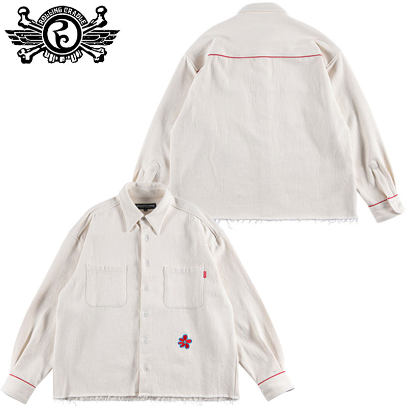 送料無料 ローリングクレイドル ROLLING CRADLE FLOWER DYED DENIM SHIRT(ホワイト 白 WHITE)ローリングクレイドルデニムシャツ ROLLING CRADLEデニムシャツ ロリクレシャツ ローリングクレイドルシャツ 6090 セットアップ