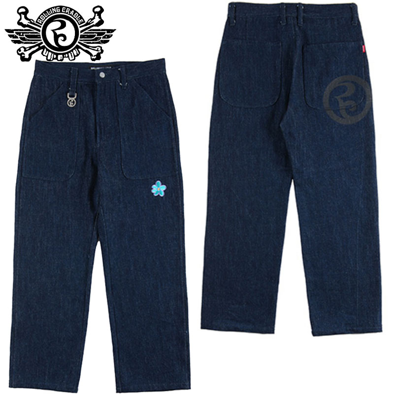 送料無料 ローリングクレイドル ROLLING CRADLE FLOWER DYED DENIM PAINTER PANTS(ブルー 青 INDIGO)ローリングクレイドルデニムパンツ ROLLING CRADLEデニムパンツ ローリングクレイドルボトムス ROLLING CRADLEジーンズ ペインターパンツ セットアップ