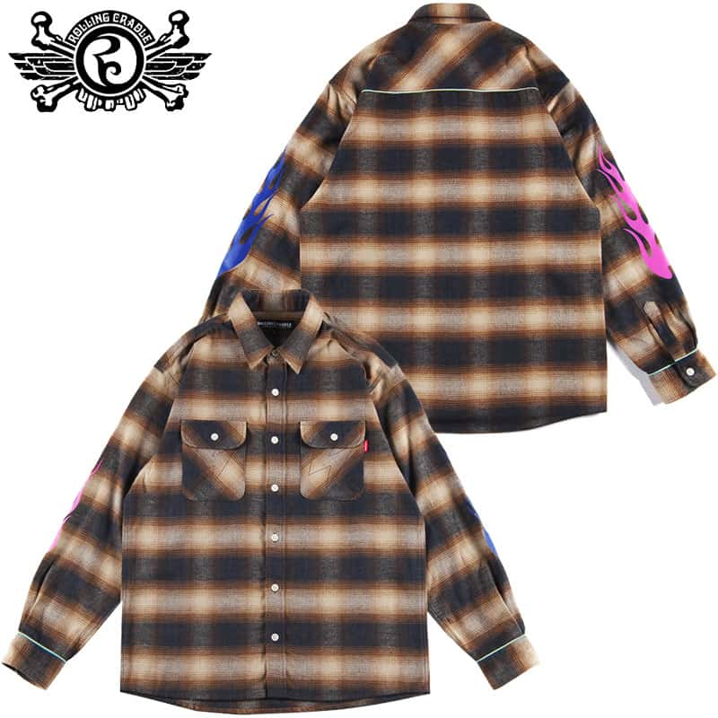 送料無料 ローリングクレイドル ROLLING CRADLE OMBRE CHECK SHIRT(ブラウン 茶 BROWN)ローリングクレイドルシャツ ロリクレシャツ ROLLING CRADLEシャツ