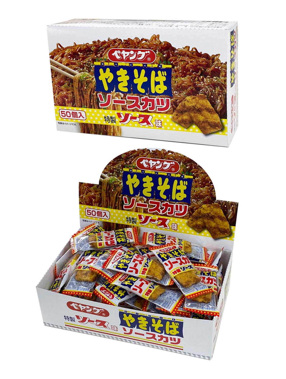 大阪 お土産 新発売　ご当地　ペヤング PEYOUNG やきそば　ソース カツ　特製 ソース 味　50個入　個包装　おつまみ 紅しょうが天 といっしょに　東京　関東 京都　名古屋　北海道　出張 修学旅行 駄菓子 関西　お菓子 お取り寄せ　ハロウィン　小分け　通天閣 贈り物 3